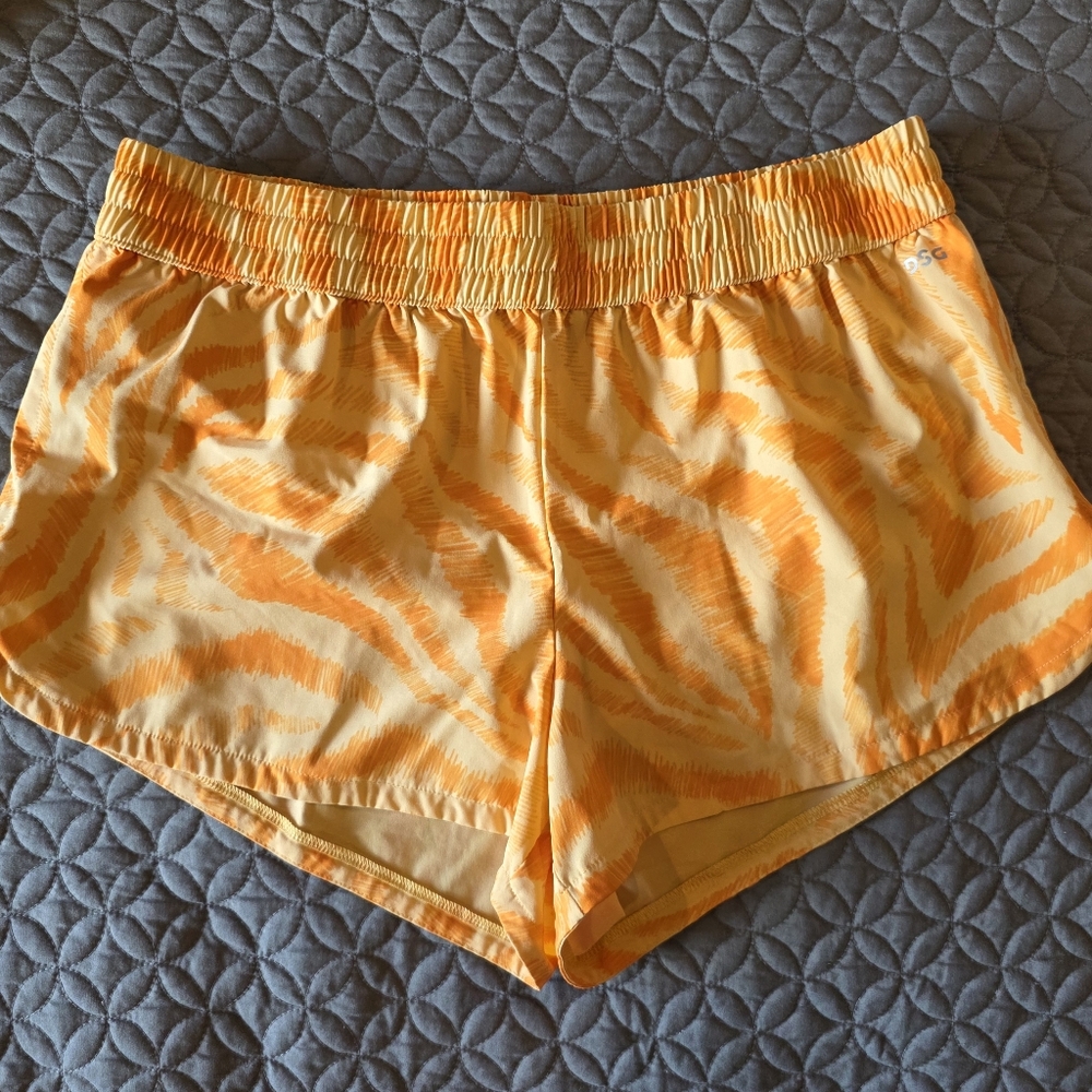 DSG Orange Zebra Print Athletic, Brief Lined, Adjustable Waist Women's Shorts, L